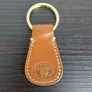 Dooney Bourke Leather Keychain Hangtag DB Embossed Saddle Brown Gold Tone Ring